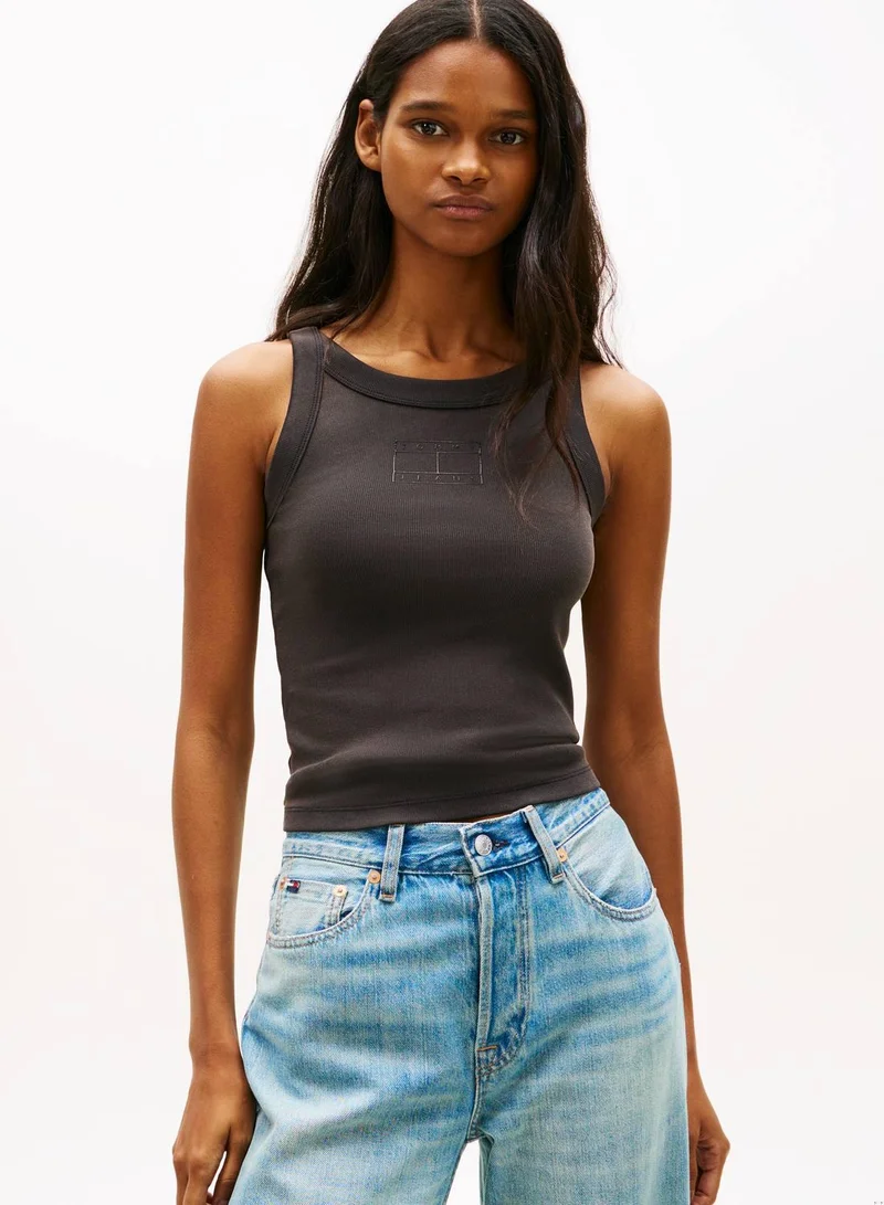 Ribbed Tonal Logo Slim Tank Top