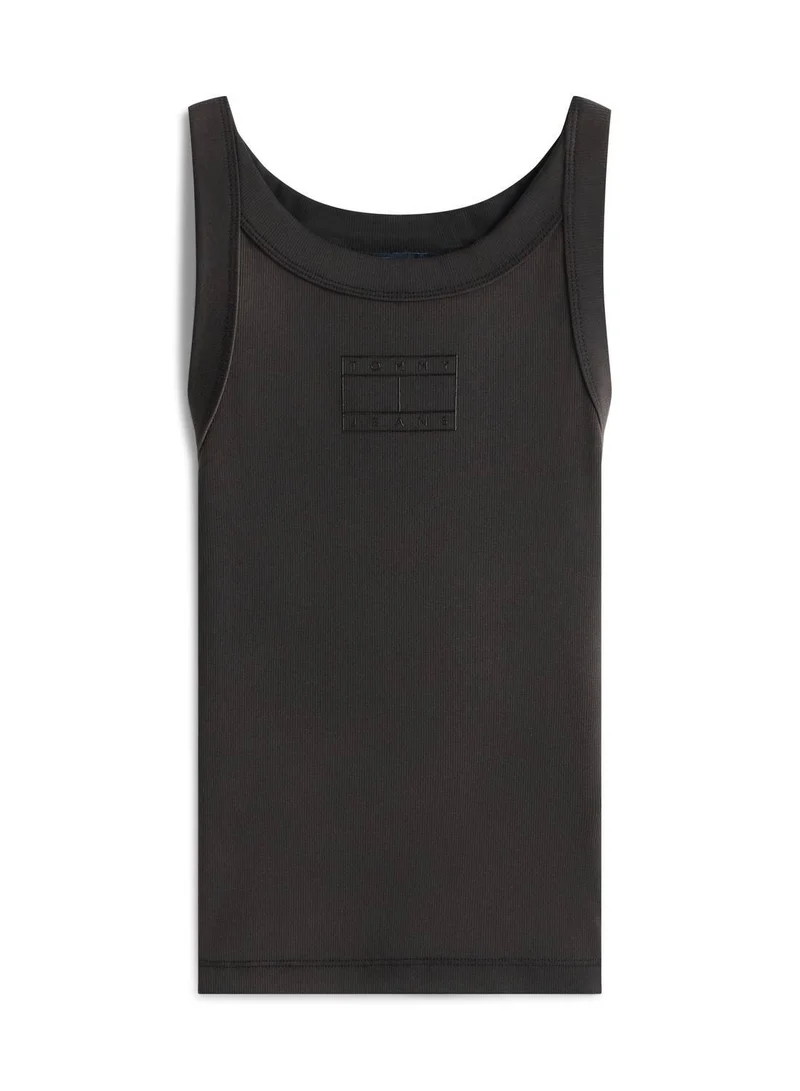 TOMMY JEANS Black Ribbed Tonal Logo Slim Tank Top for Women | Best Price UAE