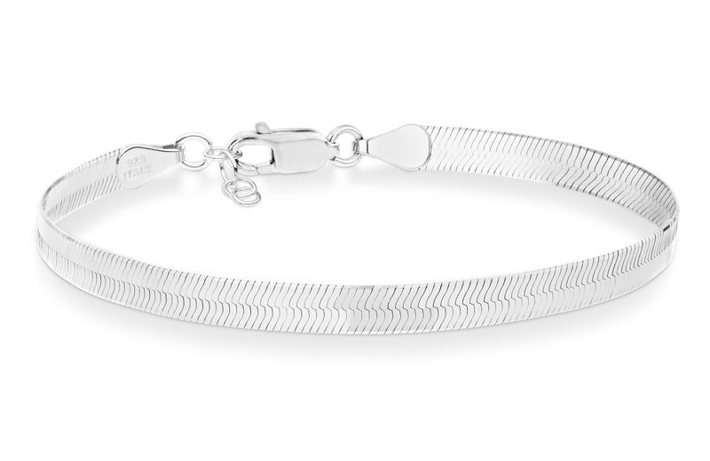 Miabella Italian Solid 925 Sterling Silver, 18K Gold Plated 4.5mm Flexible Flat Herringbone Link Chain Bracelet for Women, Made in Italy (sterling silver, Length 6.5 Inches+0.5" ext.) - Image 1