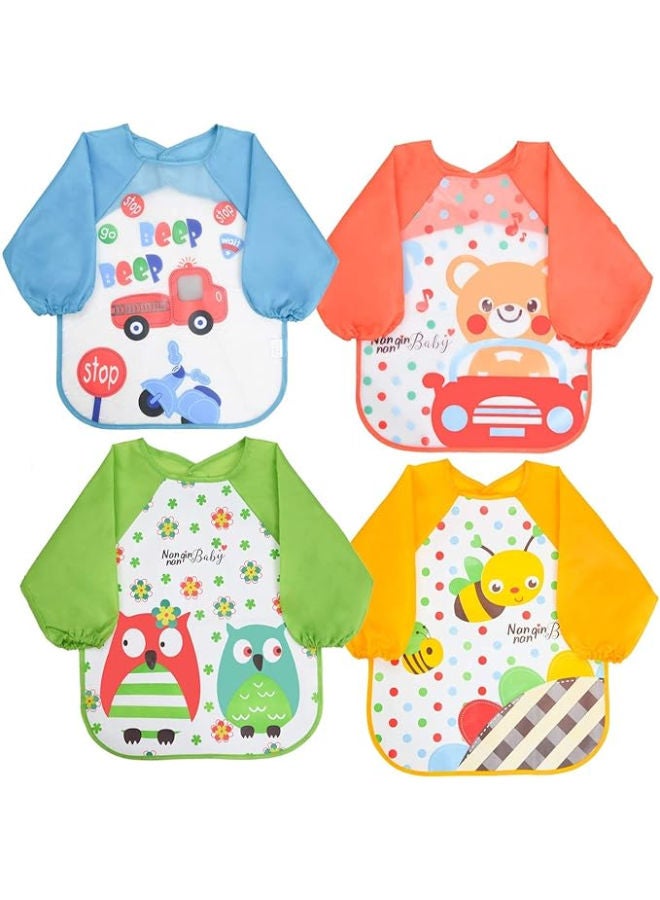 4 Pcs Cute Cartoon Long Sleeve Baby Bibs - Image 1