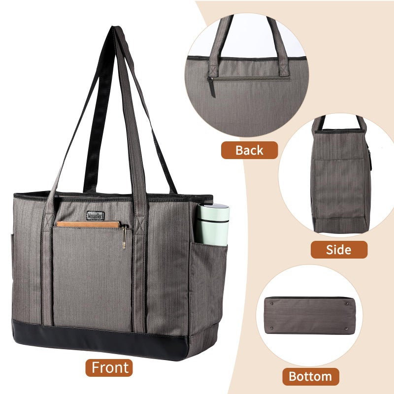 Monanller Fashion Teacher Tote Bag, Large Utility Work Bag with Laptop Compartment for Women & Men, Carry Bag with Several Inner & Outer Pockets-Grey - Image 4