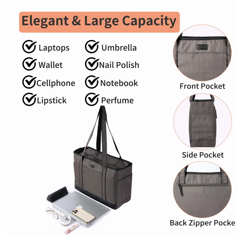 Monanller Fashion Teacher Tote Bag, Large Utility Work Bag with Laptop Compartment for Women & Men, Carry Bag with Several Inner & Outer Pockets-Grey - Image 5
