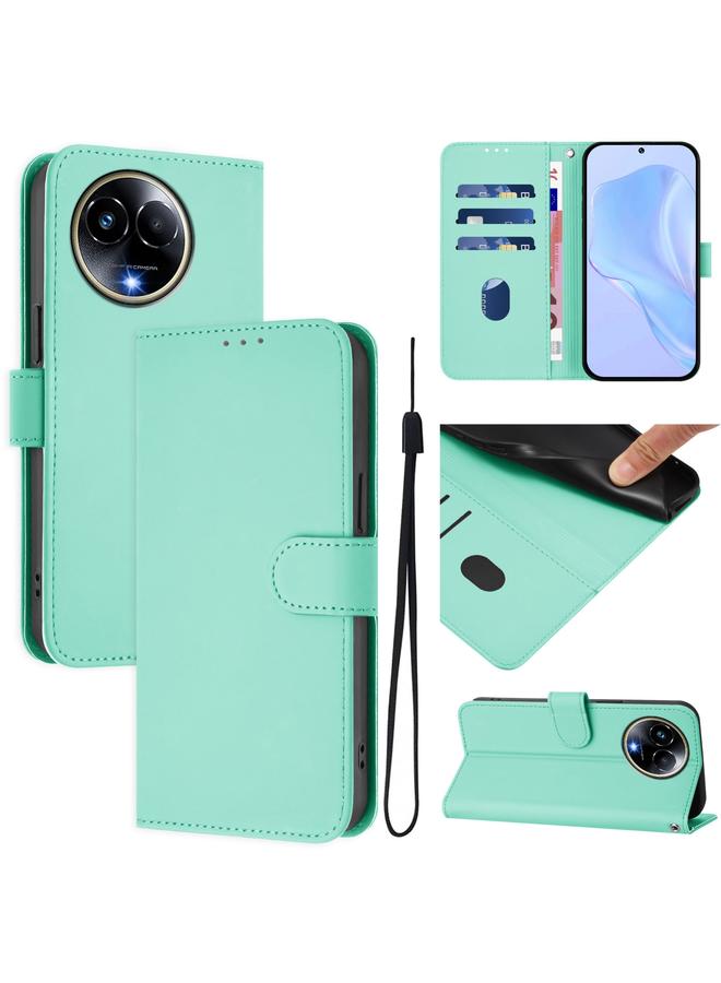 اس-توب جراب لهاتف Realme 11 5G Global Skin Feel جراب هاتف من الجلد بلون سادة مع حبل - Image 1