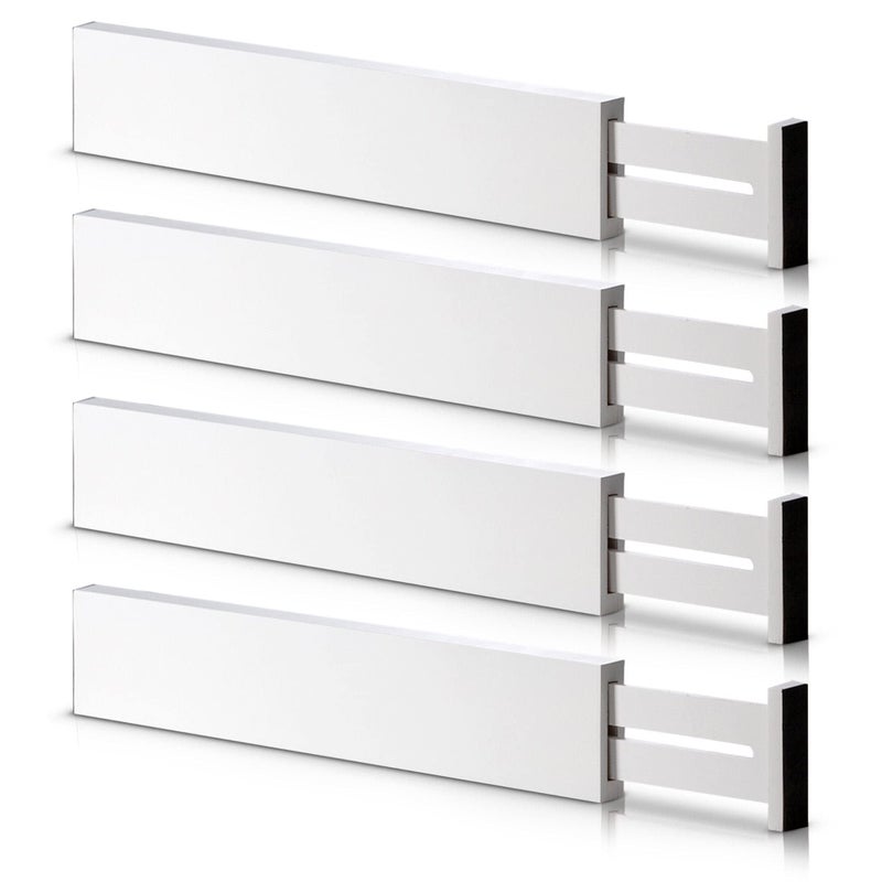 4 Pack Bamboo Drawer Dividers Adjustable Length from 12 Inch to 17 Inch Expandable Kitchen Drawer Organizer Drawer Organization Separators for Clothes Kitchen Bedroom Dresser Office White