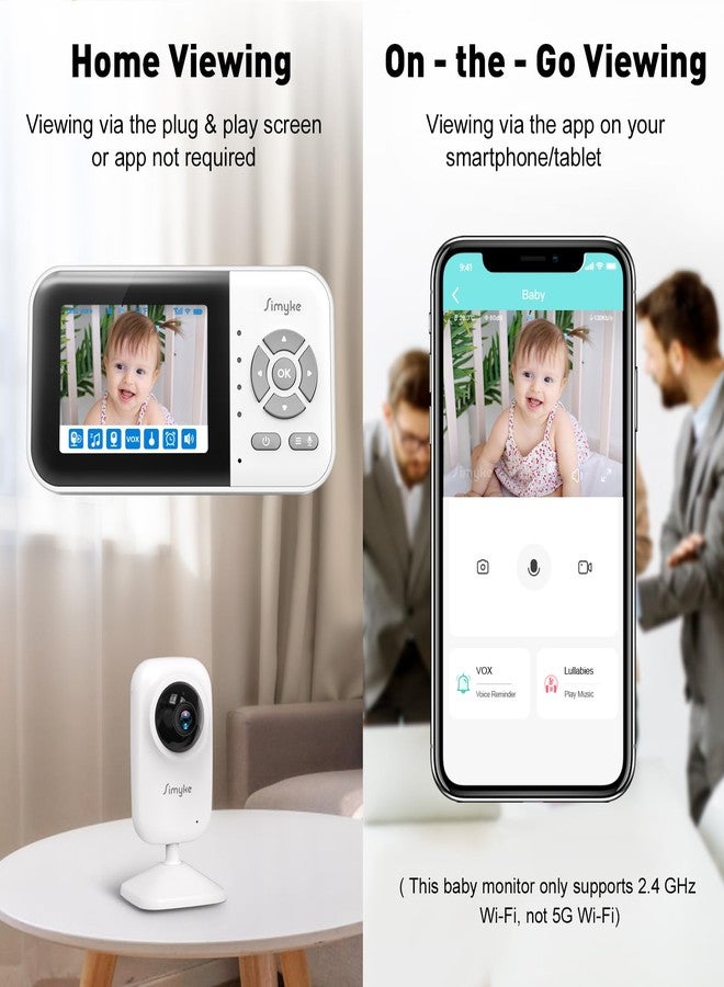 Simyke Upgrade Video Baby Monitor with 2 Cameras and Audio 2.8" Screen,Night Vision,APP,Wireless,2-Way Talk,1200ft Long Range,Feeding Timer,Temperature Sensor,VOX/ECO,5 Lullabies,Portable,Easy Setup - Image 2