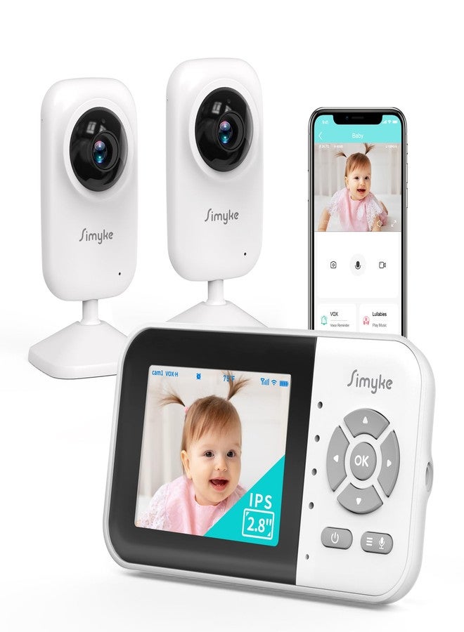 Simyke Upgrade Video Baby Monitor with 2 Cameras and Audio 2.8" Screen,Night Vision,APP,Wireless,2-Way Talk,1200ft Long Range,Feeding Timer,Temperature Sensor,VOX/ECO,5 Lullabies,Portable,Easy Setup - Image 1