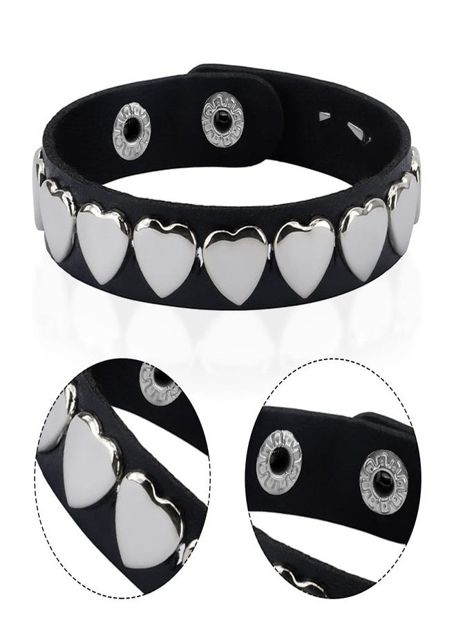 UlZDVUli Studded Bracelet, Spike Bracelets, 3 Pieces Black Heart Spiked Rock Emo Punk Goth Leather Wristband, Gothic Spiky Rivet Cuff Wristbands Jewelry Accessories for Men Women Halloween - Image 5