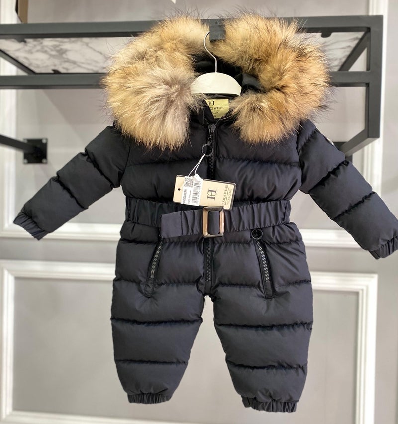 HC Kids Wear بدلة رائد فضاء للأطفال بغطاء فرو أسود  - Image 1