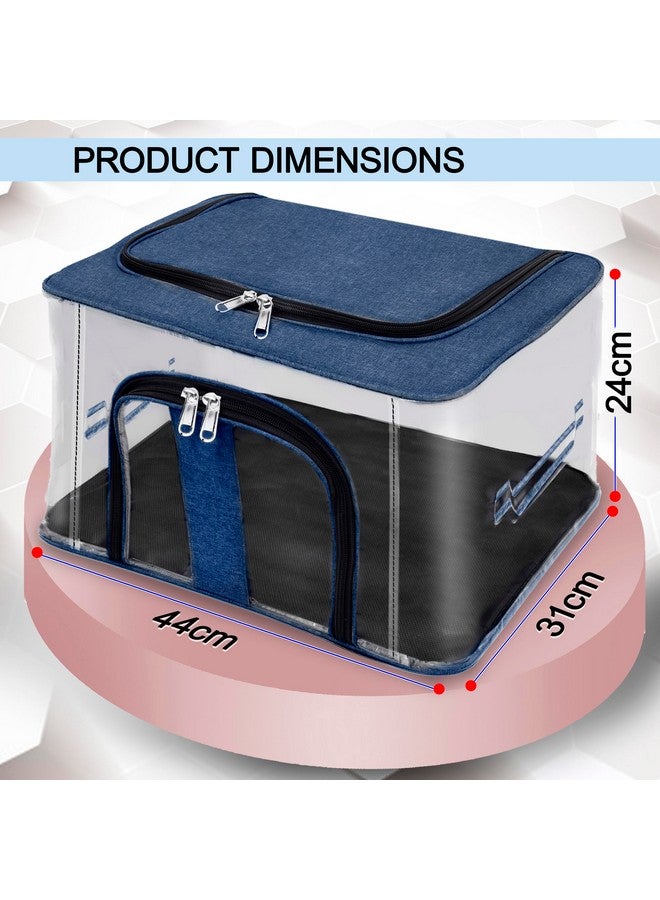 Storite Nylon 33 L PVC Transparent Moisture Proof Storage box for Clothes Closet Wardrobe Organizer for Clothes Saree Bags with Carry Handle (DarkBlue, 4 Pack) - Image 2