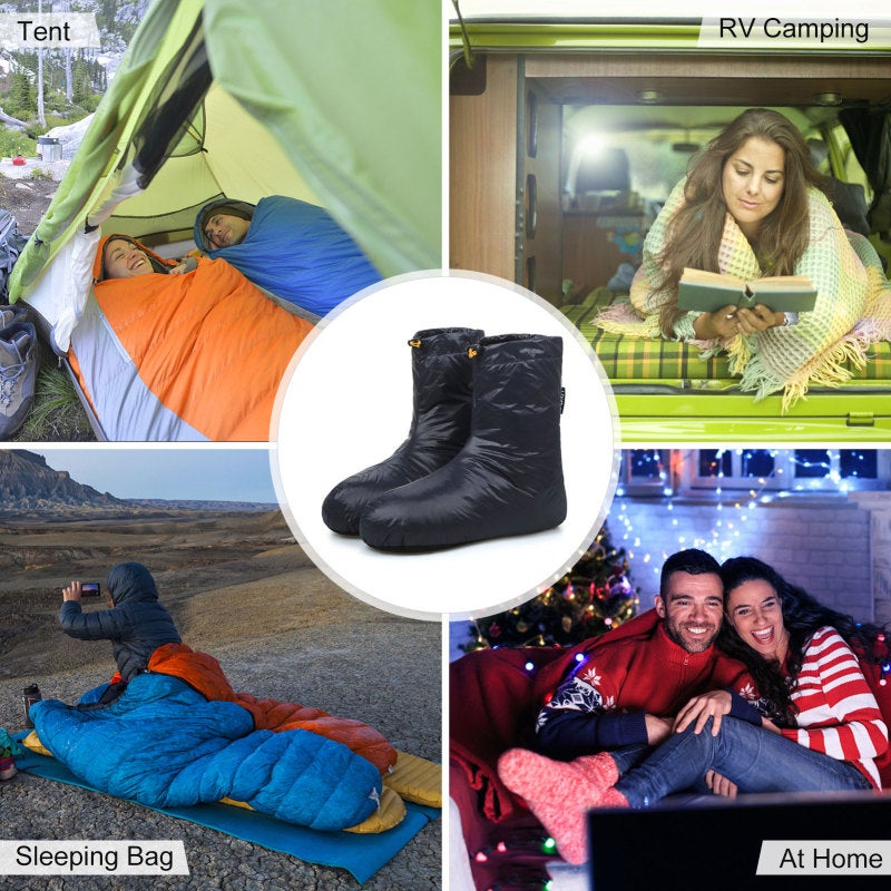 Down Filled Boots M: Waterproof Nylon Windproof - Super Soft Goose Down Lining Warm Lightweight Down Booties for Indoor Slippers Outdoor Camping Sleeping Bag Use - Image 3