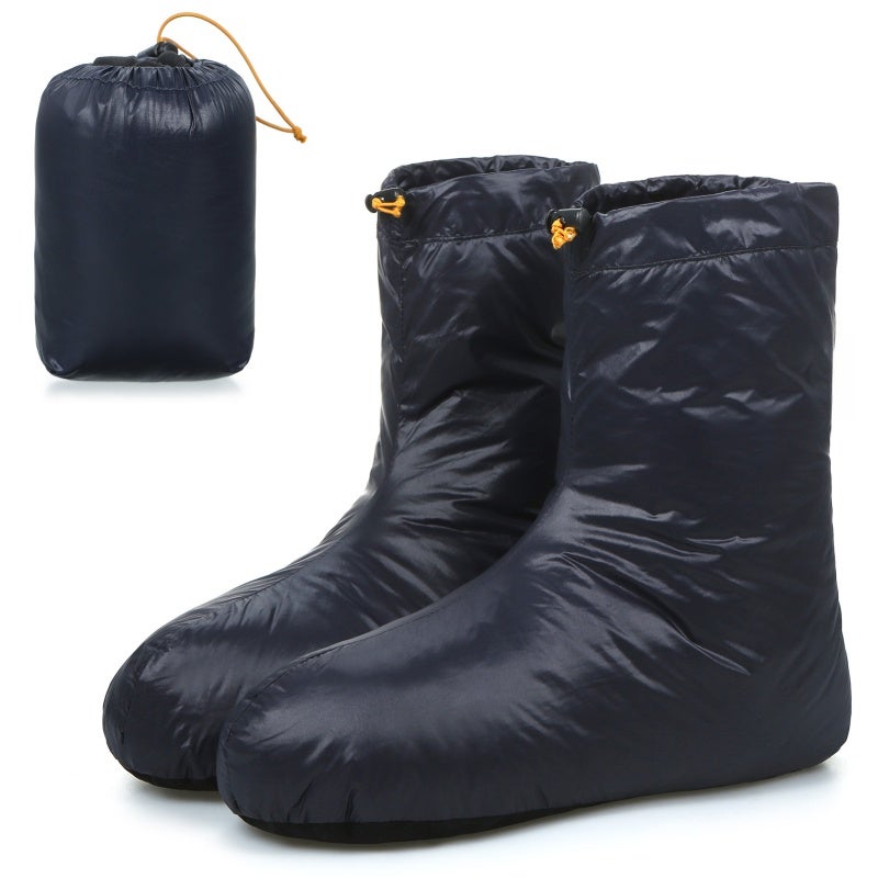 Down Filled Boots M: Waterproof Nylon Windproof - Super Soft Goose Down Lining Warm Lightweight Down Booties for Indoor Slippers Outdoor Camping Sleeping Bag Use - Image 1