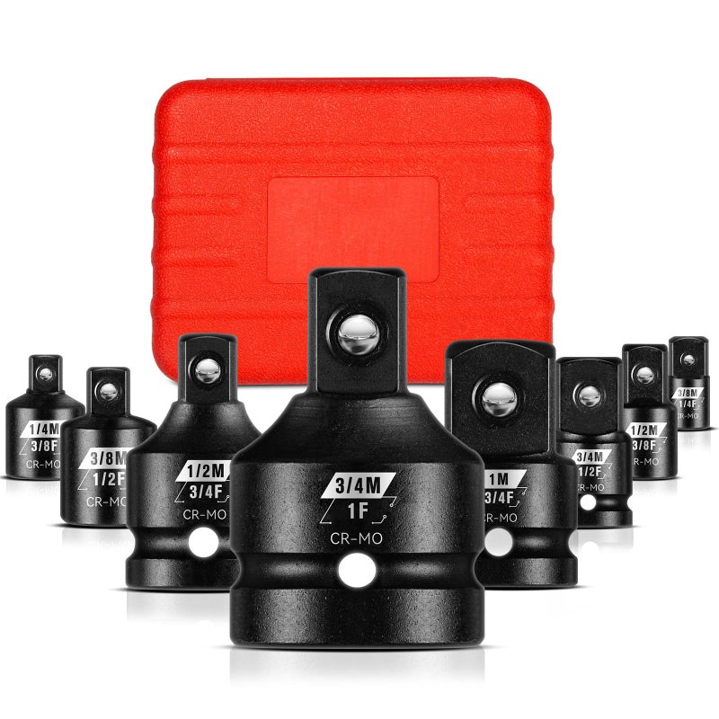 BLACKROBOT BLACKROBOT 8PCS Impact Socket Adapter Set, 1” 3/4” 1/4" 3/8" 1/2" Drive Socket Adapter Set, Square Adapter and Reducer Conversion Set for Impact Driver Wrench, Cr-Mo Steel  - Image 1