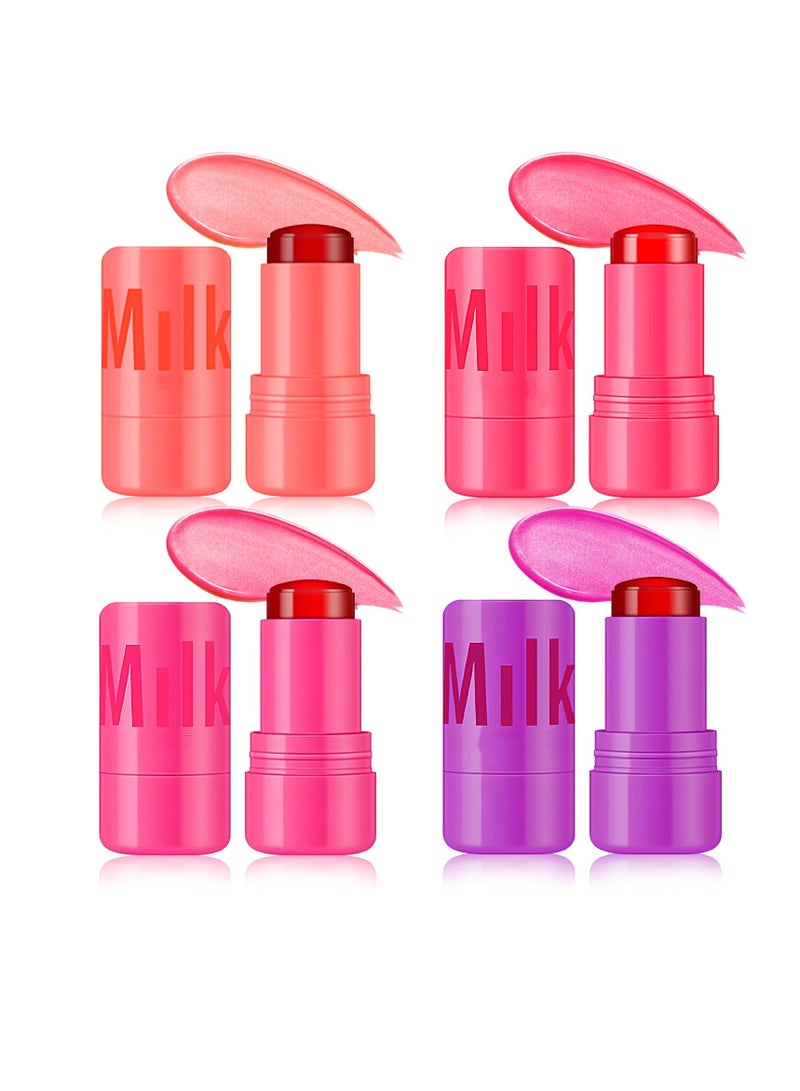 SYOSI 4PCS Milk Jelly Blush for Cheeks, Milk Cooling Water Jelly Tint, Blush Stick for Cheeks, Moisturizing Natural Lip and Cheek Stain Stick, Clear Glossy Lip Gloss Waterproof, Longlasting Non-Stick - Image 1
