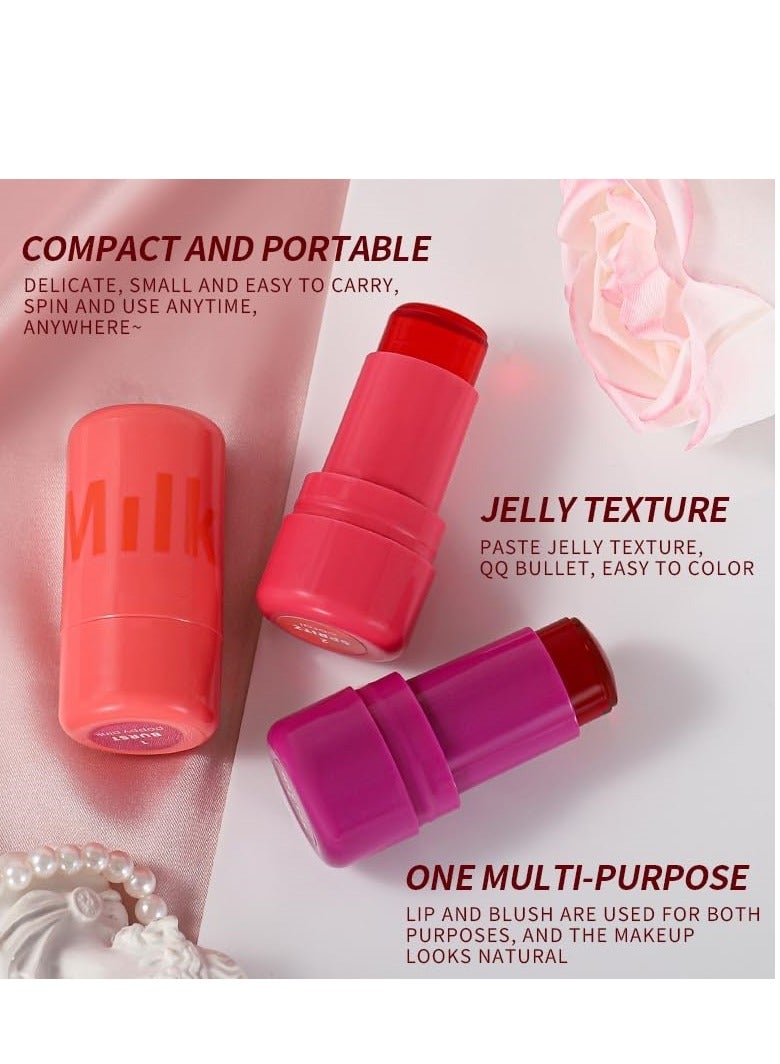 SYOSI 4PCS Milk Jelly Blush for Cheeks, Milk Cooling Water Jelly Tint, Blush Stick for Cheeks, Moisturizing Natural Lip and Cheek Stain Stick, Clear Glossy Lip Gloss Waterproof, Longlasting Non-Stick - Image 3