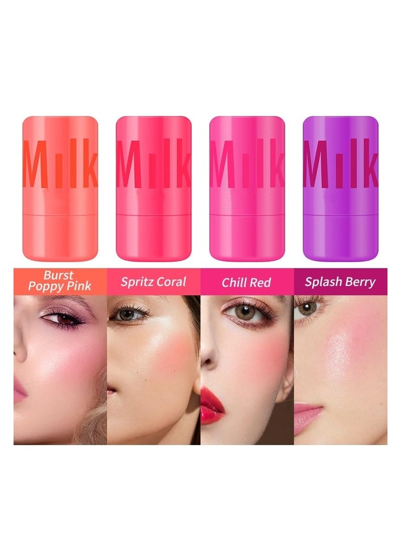 SYOSI 4PCS Milk Jelly Blush for Cheeks, Milk Cooling Water Jelly Tint, Blush Stick for Cheeks, Moisturizing Natural Lip and Cheek Stain Stick, Clear Glossy Lip Gloss Waterproof, Longlasting Non-Stick - Image 4