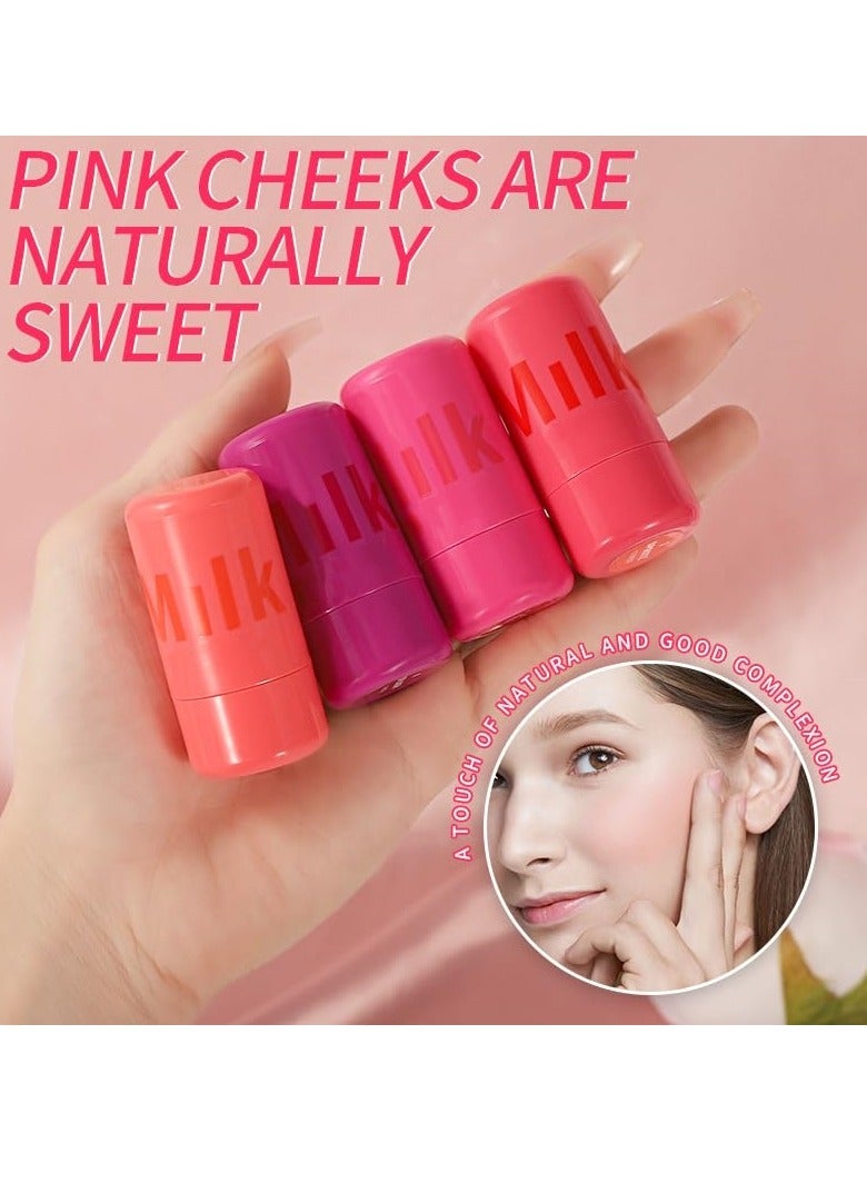 SYOSI 4PCS Milk Jelly Blush for Cheeks, Milk Cooling Water Jelly Tint, Blush Stick for Cheeks, Moisturizing Natural Lip and Cheek Stain Stick, Clear Glossy Lip Gloss Waterproof, Longlasting Non-Stick - Image 5