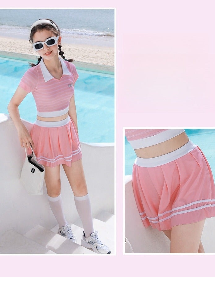 RedMapleTEK New Girls Swimwear, Middle and Big Kids, Little Girls, Fashion Striped Sports Two-piece Set, Girls Holiday Swimwear Can Be Worn 30-45kg - Image 2