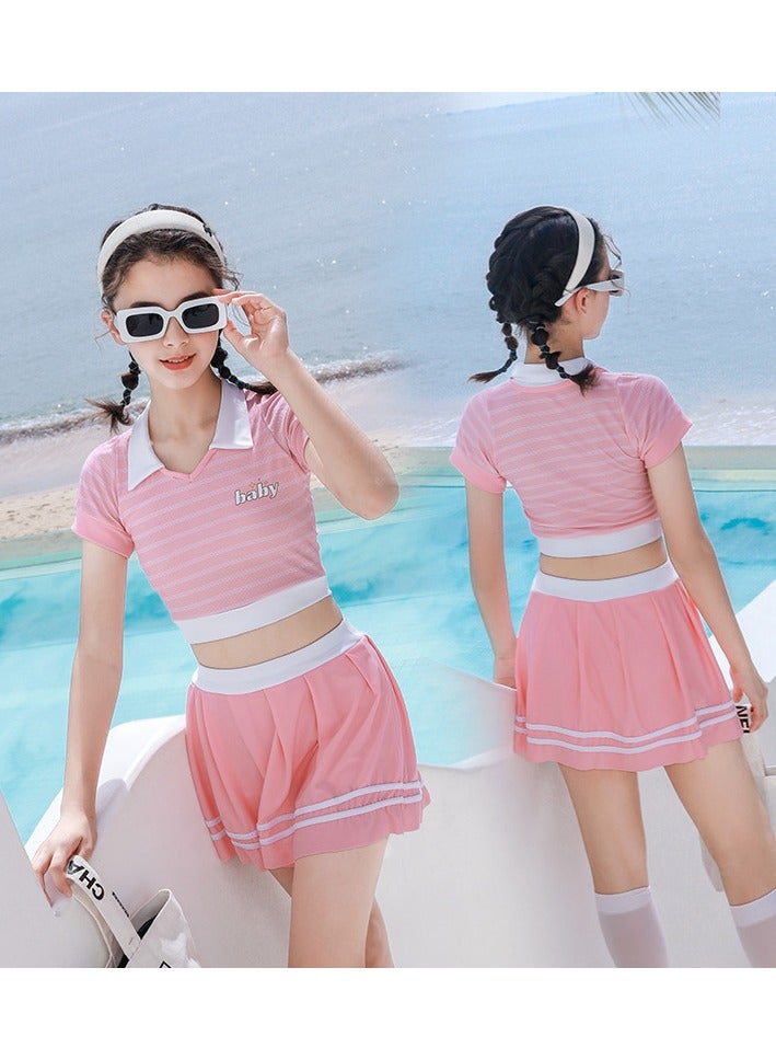 RedMapleTEK New Girls Swimwear, Middle and Big Kids, Little Girls, Fashion Striped Sports Two-piece Set, Girls Holiday Swimwear Can Be Worn 30-45kg - Image 4