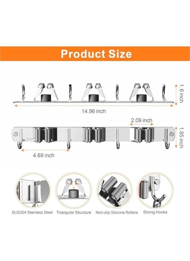 حامل ممسحة ومكنسة يثبت على الحائط من توريسيك، منظم مكنسة مطور يثبت على الحائط، حامل مكنسة من الستانلس ستيل للمنزل والمطبخ والحديقة والغسيل والجراج (3 رفوف مع 4 خطافات) - pzsku/Z91149DCB1381CEA74197Z/45/_/1726460305/a6d1846b-f179-44d6-9ed2-51b11d34d718