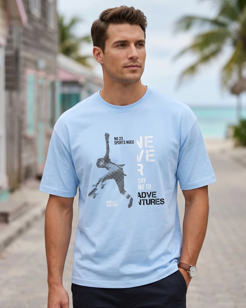 نوبيرو Graphic Print Oversized T-Shirt for Men