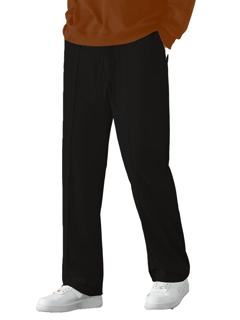 KAJARU Casual Straight Leg Trousers for Men, Drawstring Waist (in, Alpha, 2XL, Black) - Image 1