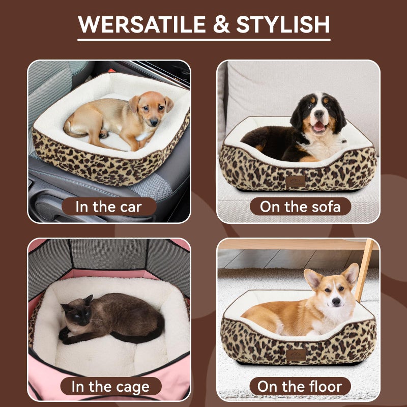 Zerbuger Rectangle Cat Dog Bed for Large Medium Small Pets Indoor Outdoor Machine Washable Sleeping Sofa Non-Slip Bottom Soft Puppy Bed Durable Orthopedic Calming Pet Cuddler (Medium, Leopard) - Image 5