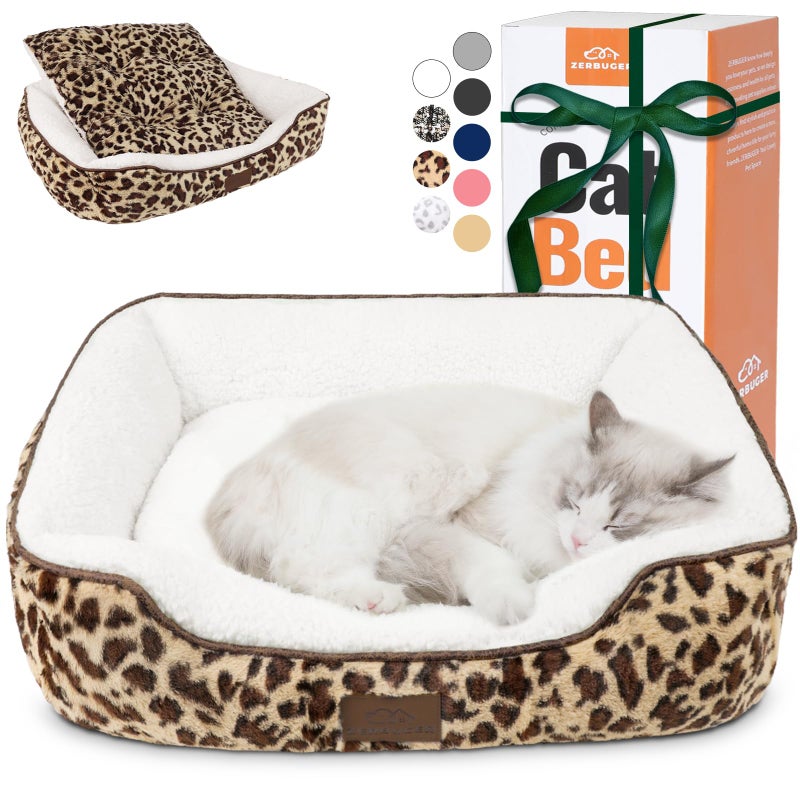 Zerbuger Rectangle Cat Dog Bed for Large Medium Small Pets Indoor Outdoor Machine Washable Sleeping Sofa Non-Slip Bottom Soft Puppy Bed Durable Orthopedic Calming Pet Cuddler (Medium, Leopard) - Image 1