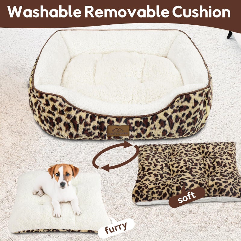 Zerbuger Rectangle Cat Dog Bed for Large Medium Small Pets Indoor Outdoor Machine Washable Sleeping Sofa Non-Slip Bottom Soft Puppy Bed Durable Orthopedic Calming Pet Cuddler (Medium, Leopard) - Image 2