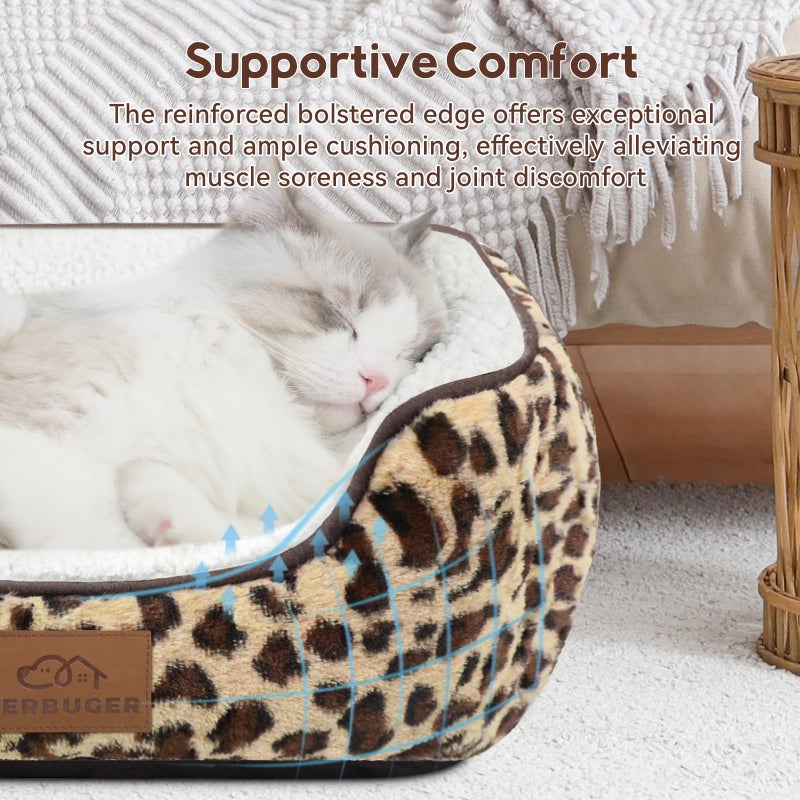 Zerbuger Rectangle Cat Dog Bed for Large Medium Small Pets Indoor Outdoor Machine Washable Sleeping Sofa Non-Slip Bottom Soft Puppy Bed Durable Orthopedic Calming Pet Cuddler (Medium, Leopard) - Image 3