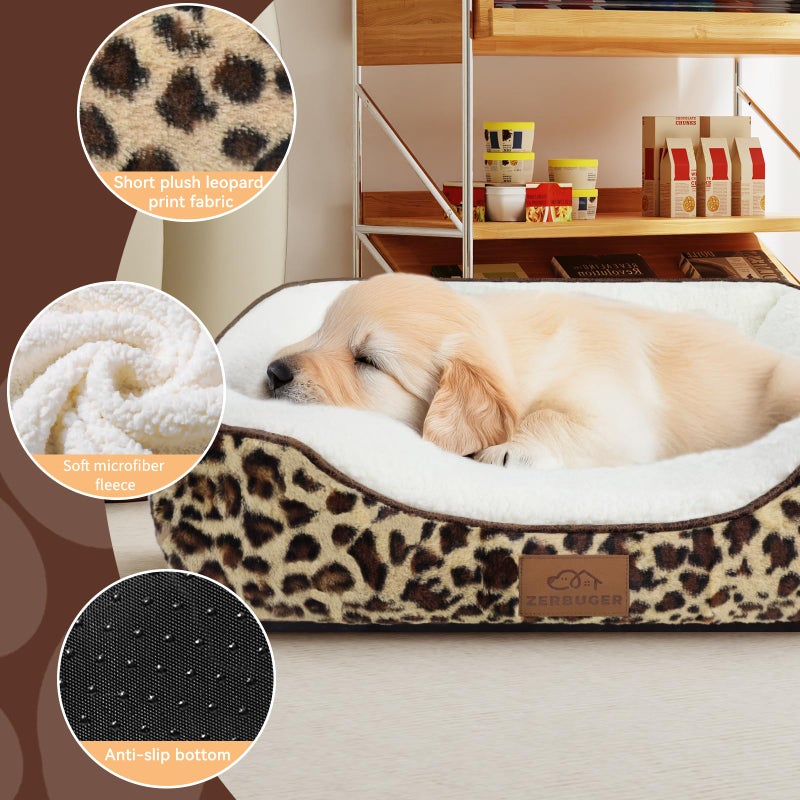 Zerbuger Rectangle Cat Dog Bed for Large Medium Small Pets Indoor Outdoor Machine Washable Sleeping Sofa Non-Slip Bottom Soft Puppy Bed Durable Orthopedic Calming Pet Cuddler (Medium, Leopard) - Image 4