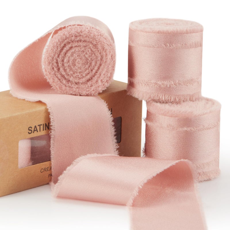 Keypan Pink Ribbon for Gift Wrapping Rose Gold Silk Satin Chiffon Frayed Fabric Ribbons for Crafts Flower Bouquets Wedding Invitation Decor Baby Shower 112 Inch x 21 Yd