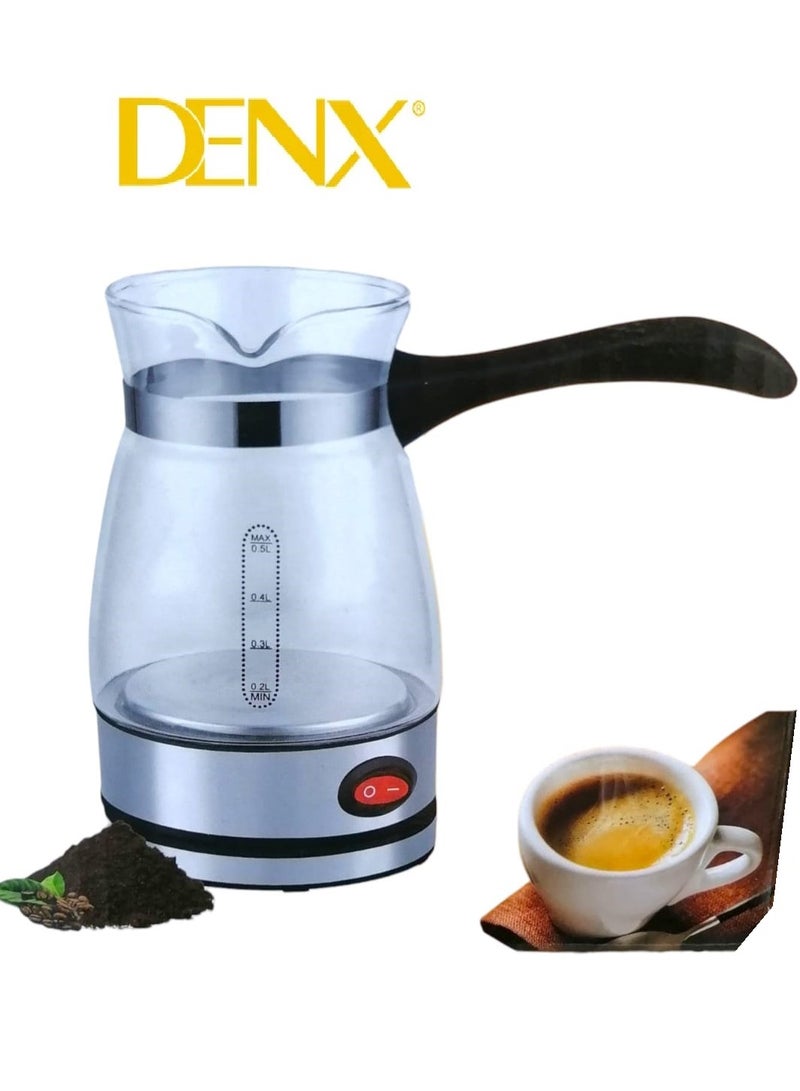 Denx 600W 500ml Electric Coffee Pot with 360 Degree Rotating Base, Stainless Steel and Glass - Image 1