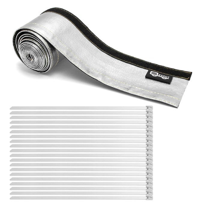 Heat Shroud Aluminized Sleeving Heat Shield Fuel line Wire Heat Sleeve 1 ID x 10FT with 20 Pcs 78Inch Stainless Steel Cable Metal Zip Ties