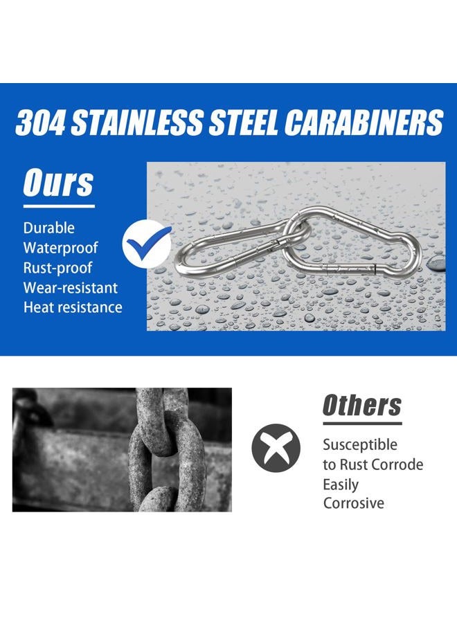 KINLINK 10 Pack 304 Stainless Steel Carabiner Clip, 3.15 inch Heavy Duty Spring Snap Hook, Caribeener Clips for Outdoor Camping, Swing Set, Hammock, Hiking Travel, Fishing, Quick Link Keychain - Image 2