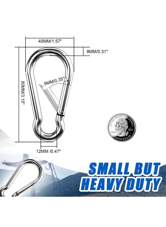 KINLINK 10 Pack 304 Stainless Steel Carabiner Clip, 3.15 inch Heavy Duty Spring Snap Hook, Caribeener Clips for Outdoor Camping, Swing Set, Hammock, Hiking Travel, Fishing, Quick Link Keychain - Image 3