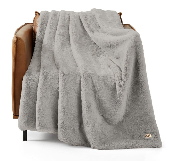 EUPHORIA PLUSH FAUX FUR THROW BLANKET MEDIUM WEIGHT REVERSIBLE LUXURY SOFT THROW FOR COUCH BED OR CHAIR HYPOALLERGENIC MACHINE WASHABLE HOME DECOR BLANKET 50INCH X 70INCH SEAL LIGHT GREY