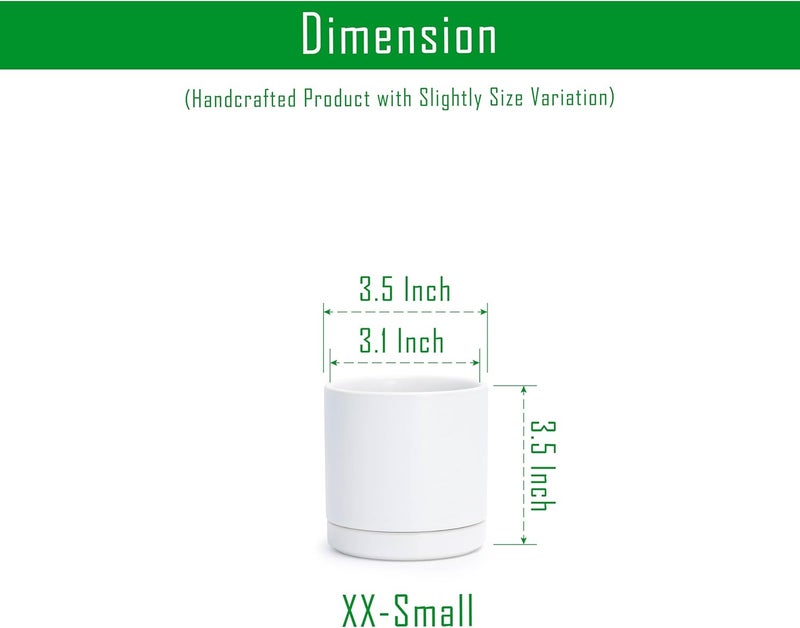 D'vine Dev Set of 2 Plants Pots, 3.5 Inch Ceramic Planter Pot for Plants with Drainage Hole and Saucer, White, 94-V-A-1 - Image 2