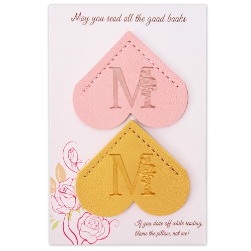 Aganmi 2 Pcs Personalized Gifts Heart Leather Bookmarks, Cute Custom Initial Letter Bookmarks Corner Page Book Marks Reading Accessories Stocking Stuffers for Women Readers Book Lovers Teachers (M) - Image 1