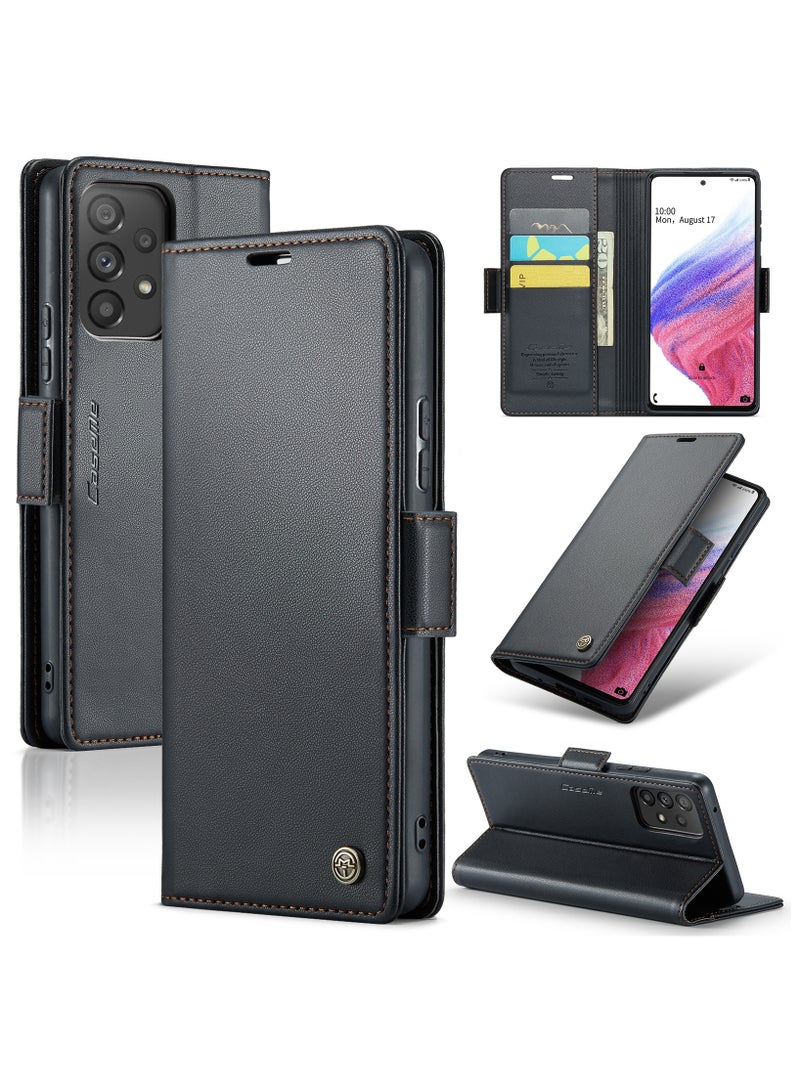 CaseMe Flip Wallet Case For Samsung Galaxy A53 5G RFID Blocking PU Leather Wallet Flip Folio Case with Card Holder Kickstand Shockproof Phone Cover - Black - Image 1