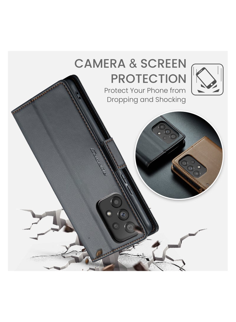 CaseMe Flip Wallet Case For Samsung Galaxy A53 5G RFID Blocking PU Leather Wallet Flip Folio Case with Card Holder Kickstand Shockproof Phone Cover - Black - Image 2