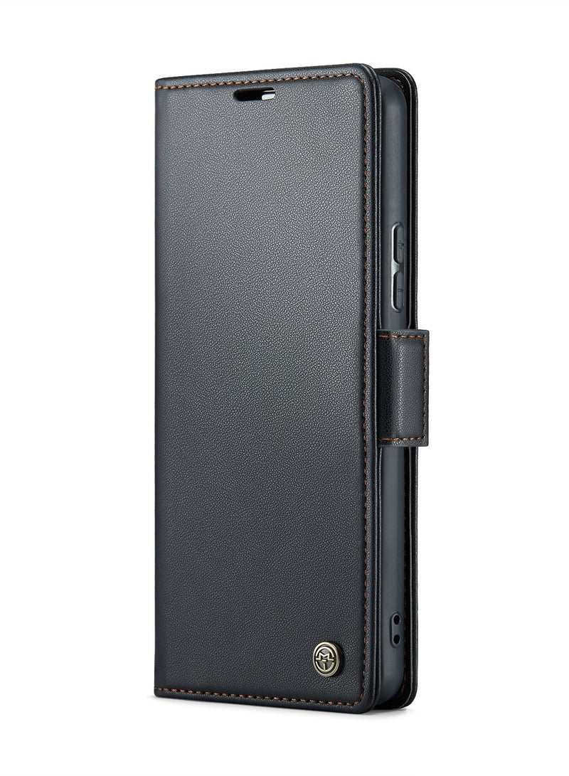 CaseMe Flip Wallet Case For Samsung Galaxy A53 5G RFID Blocking PU Leather Wallet Flip Folio Case with Card Holder Kickstand Shockproof Phone Cover - Black - Image 3