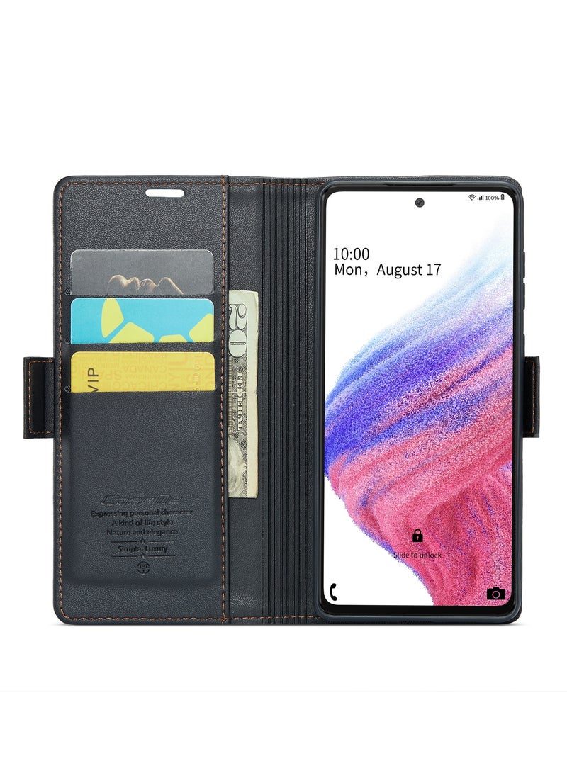 CaseMe Flip Wallet Case For Samsung Galaxy A53 5G RFID Blocking PU Leather Wallet Flip Folio Case with Card Holder Kickstand Shockproof Phone Cover - Black - Image 5