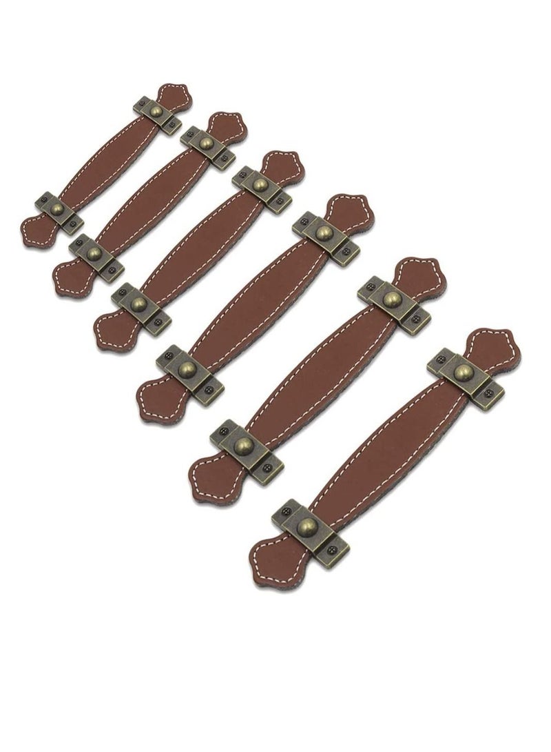 SYOSI 6 Piece Surface Leather Furniture Handle 6.3" 16 cm Vintage Style Strong Leather Handle Pull for Drawer Cabinet PU Luggage Brown  - Image 1