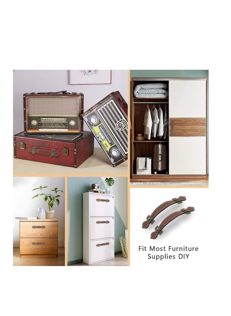 SYOSI 6 Piece Surface Leather Furniture Handle 6.3" 16 cm Vintage Style Strong Leather Handle Pull for Drawer Cabinet PU Luggage Brown  - Image 2