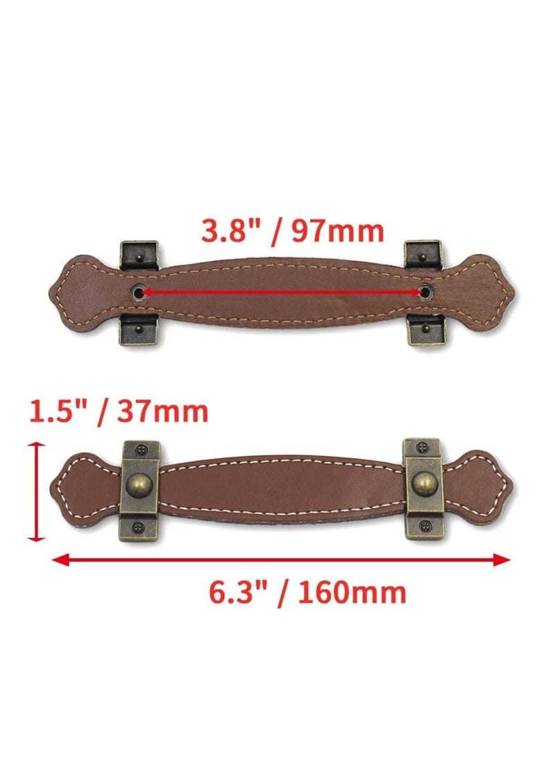 SYOSI 6 Piece Surface Leather Furniture Handle 6.3" 16 cm Vintage Style Strong Leather Handle Pull for Drawer Cabinet PU Luggage Brown  - Image 3