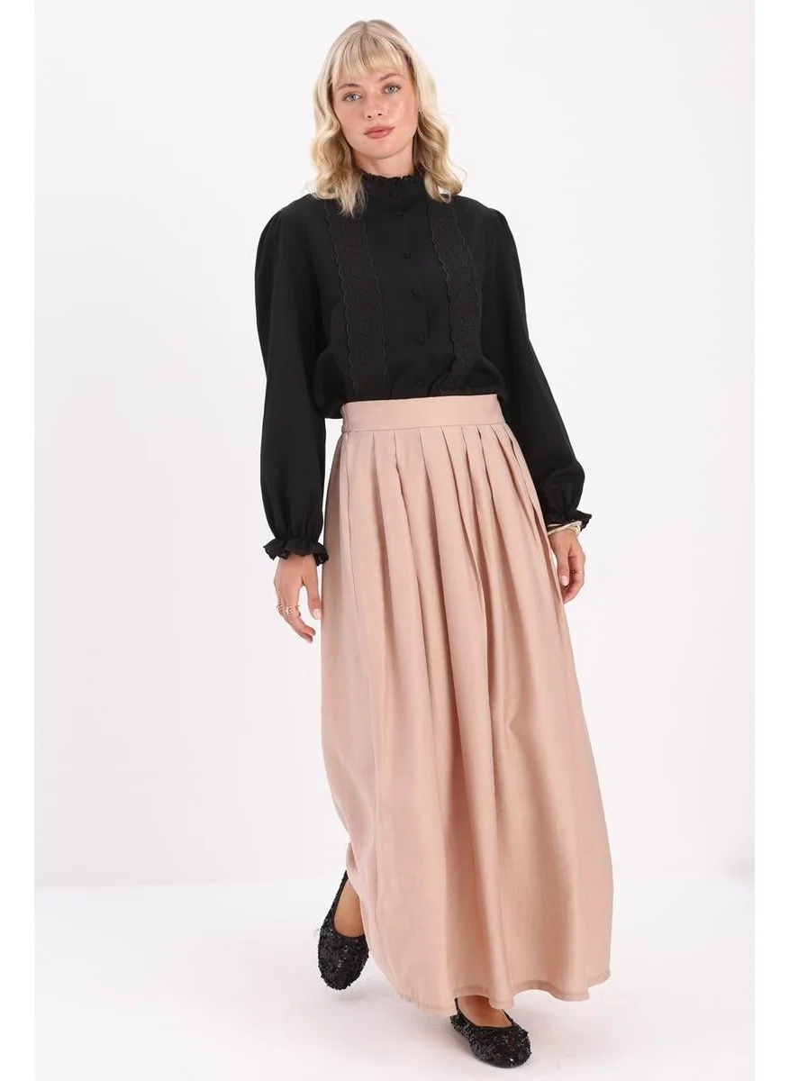 Allday Mink-Pleated Flared Skirt