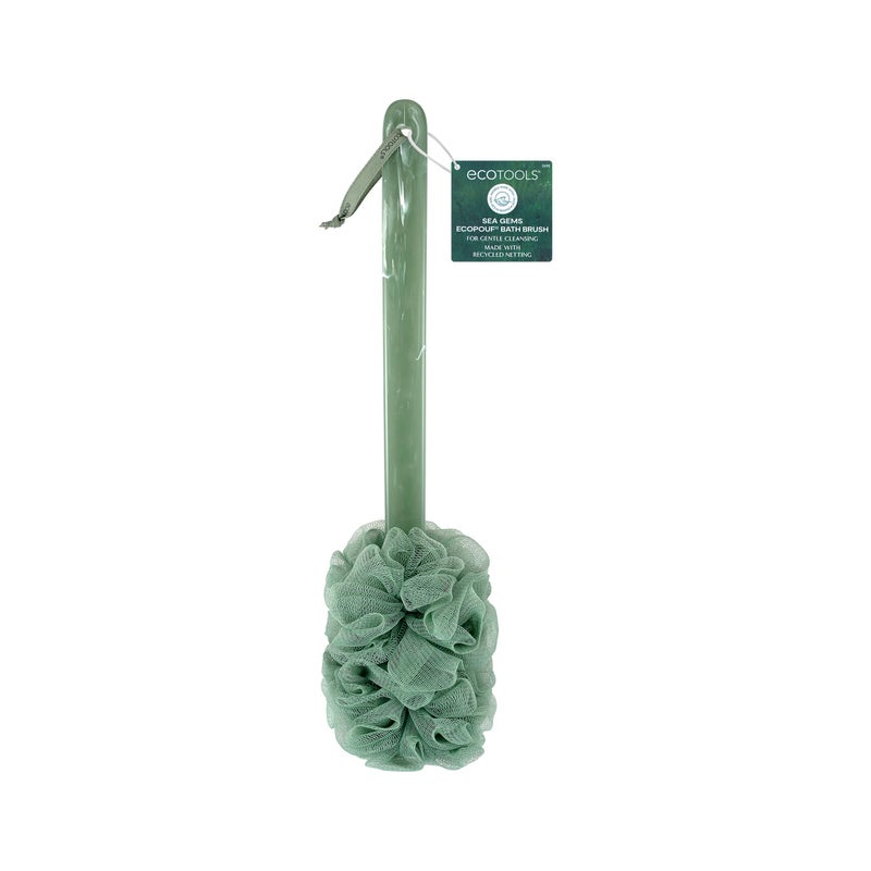 EcoTools Sea Gems EcoPouf Bath Brush, Gentle Exfoliating Body Scrubber for Shower Cleansing & Smoothing, Recycled Netting Loofah with Long Handle, Vegan & Cruelty-Free, 1 Count - Image 1