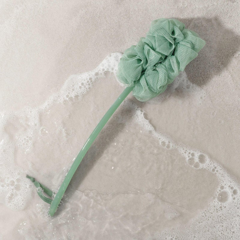 EcoTools Sea Gems EcoPouf Bath Brush, Gentle Exfoliating Body Scrubber for Shower Cleansing & Smoothing, Recycled Netting Loofah with Long Handle, Vegan & Cruelty-Free, 1 Count - Image 4