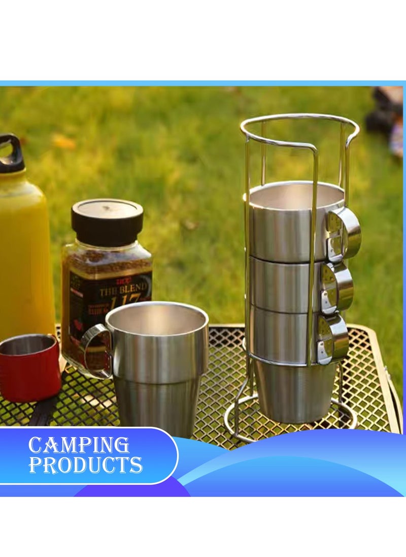 Manful Stackable Stainless Steel Mug Set with Metal Stand  - Image 4