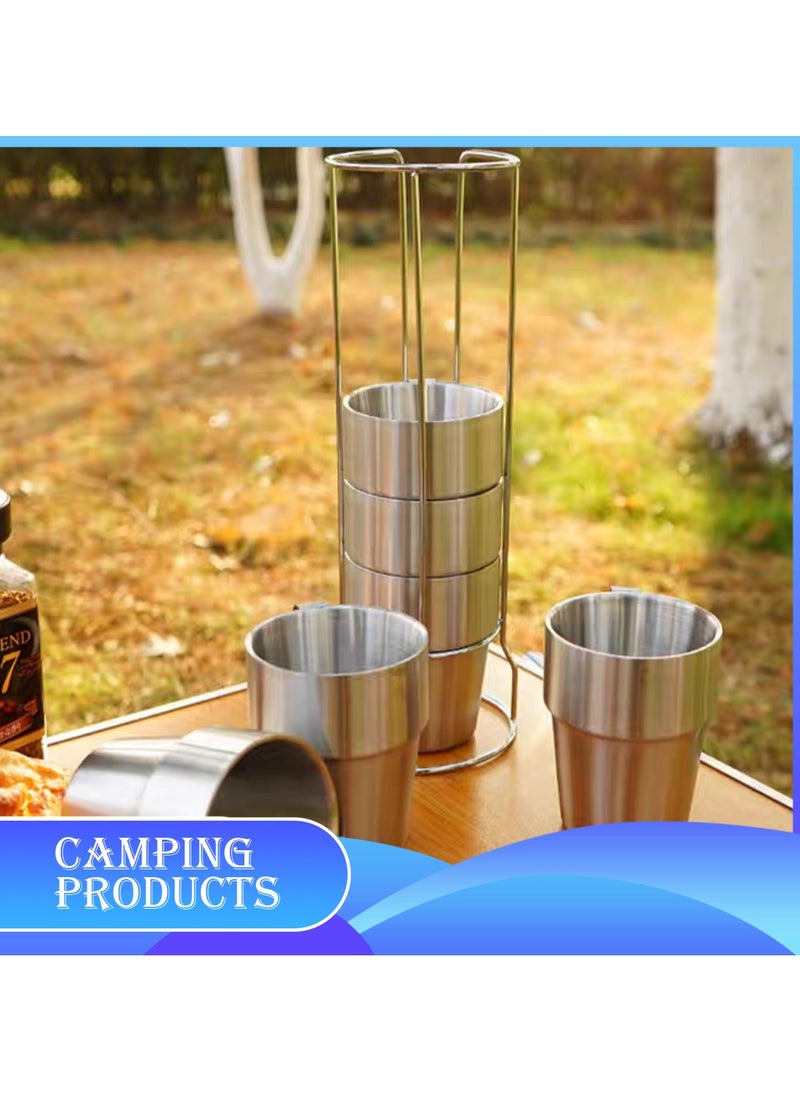 Manful Stackable Stainless Steel Mug Set with Metal Stand  - Image 3